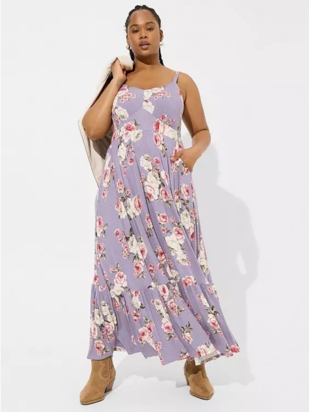 Torrid Purple Lilac Rose Floral A-Line Maxi Dress, Size 3x